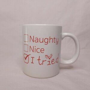 Christmas Coffee Cup Naughty Nice I Tried White Elephant Gift Funny 18 oz